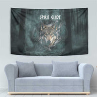 Spirit Guide Wolf Tapestry with Forest Background Tribal Paw Print with Nature Symbols Native American - Wonder Print Shop