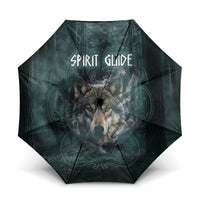 Spirit Guide Wolf Umbrella with Forest Background Tribal Paw Print with Nature Symbols Native American - Wonder Print Shop