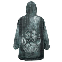 Spirit Guide Wolf Wearable Blanket Hoodie with Forest Background Tribal Paw Print with Nature Symbols Native American - Wonder Print Shop