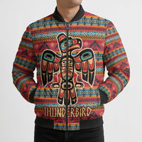 Thunderbird Totem Bomber Puffer Jacket Native American Geometric Tribal - Pacific Northwest Indigenous Art - Wonder Print Shop