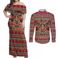 Thunderbird Totem Couples Matching Off Shoulder Maxi Dress and Long Sleeve Button Shirt Native American Geometric Tribal - Pacific Northwest Indigenous Art - Wonder Print Shop