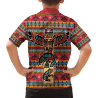 Thunderbird Totem Family Matching Off The Shoulder Long Sleeve Dress and Hawaiian Shirt Native American Geometric Tribal - Pacific Northwest Indigenous Art - Wonder Print Shop