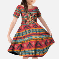 Thunderbird Totem Family Matching Off The Shoulder Long Sleeve Dress and Hawaiian Shirt Native American Geometric Tribal - Pacific Northwest Indigenous Art - Wonder Print Shop