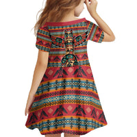 Thunderbird Totem Family Matching Off The Shoulder Long Sleeve Dress and Hawaiian Shirt Native American Geometric Tribal - Pacific Northwest Indigenous Art - Wonder Print Shop