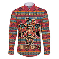 Thunderbird Totem Family Matching Off The Shoulder Long Sleeve Dress and Hawaiian Shirt Native American Geometric Tribal - Pacific Northwest Indigenous Art - Wonder Print Shop