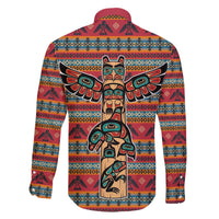 Thunderbird Totem Family Matching Off The Shoulder Long Sleeve Dress and Hawaiian Shirt Native American Geometric Tribal - Pacific Northwest Indigenous Art - Wonder Print Shop