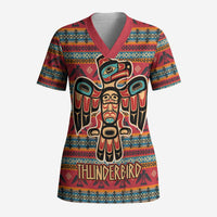 Thunderbird Totem Scrub Top Native American Geometric Tribal - Pacific Northwest Indigenous Art - Wonder Print Shop