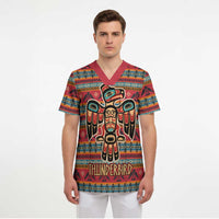 Thunderbird Totem Scrub Top Native American Geometric Tribal - Pacific Northwest Indigenous Art - Wonder Print Shop