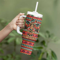 Thunderbird Totem Tumbler With Handle Native American Geometric Tribal - Pacific Northwest Indigenous Art - Wonder Print Shop