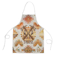 Native American Headdress and Tomahawk Apron with 1492 Symbolic Date Traditional Feather Motif Indigenous Heritage - Wonder Print Shop