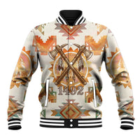 Native American Headdress and Tomahawk Baseball Jacket with 1492 Symbolic Date Traditional Feather Motif Indigenous Heritage - Wonder Print Shop
