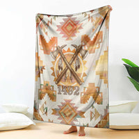 Native American Headdress and Tomahawk Blanket with 1492 Symbolic Date Traditional Feather Motif Indigenous Heritage - Wonder Print Shop