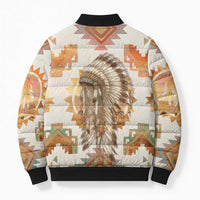 Native American Headdress and Tomahawk Bomber Puffer Jacket with 1492 Symbolic Date Traditional Feather Motif Indigenous Heritage - Wonder Print Shop