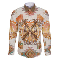 Native American Headdress and Tomahawk Family Matching Summer Maxi Dress and Hawaiian Shirt with 1492 Symbolic Date Traditional Feather Motif Indigenous Heritage - Wonder Print Shop