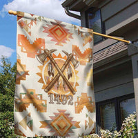 Native American Headdress and Tomahawk Garden Flag with 1492 Symbolic Date Traditional Feather Motif Indigenous Heritage - Wonder Print Shop