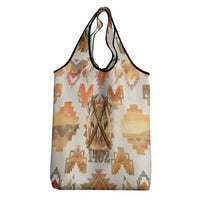Native American Headdress and Tomahawk Grocery Bag with 1492 Symbolic Date Traditional Feather Motif Indigenous Heritage - Wonder Print Shop