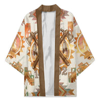 Native American Headdress and Tomahawk Kimono with 1492 Symbolic Date Traditional Feather Motif Indigenous Heritage - Wonder Print Shop