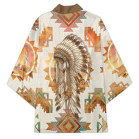 Native American Headdress and Tomahawk Kimono with 1492 Symbolic Date Traditional Feather Motif Indigenous Heritage - Wonder Print Shop