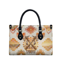 Native American Headdress and Tomahawk Leather Bag with 1492 Symbolic Date Traditional Feather Motif Indigenous Heritage - Wonder Print Shop