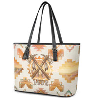 Native American Headdress and Tomahawk Leather Tote Bag with 1492 Symbolic Date Traditional Feather Motif Indigenous Heritage - Wonder Print Shop