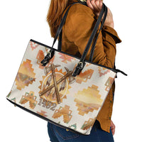 Native American Headdress and Tomahawk Leather Tote Bag with 1492 Symbolic Date Traditional Feather Motif Indigenous Heritage - Wonder Print Shop