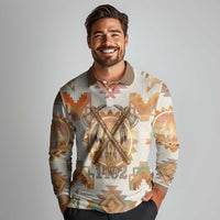 Native American Headdress and Tomahawk Long Sleeve Polo Shirt with 1492 Symbolic Date Traditional Feather Motif Indigenous Heritage - Wonder Print Shop