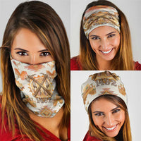 Native American Headdress and Tomahawk Neck Gaiter with 1492 Symbolic Date Traditional Feather Motif Indigenous Heritage - Wonder Print Shop