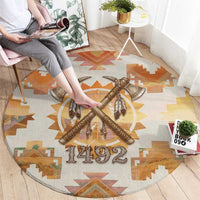 Native American Headdress and Tomahawk Round Carpet with 1492 Symbolic Date Traditional Feather Motif Indigenous Heritage - Wonder Print Shop