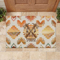 Native American Headdress and Tomahawk Rubber Doormat with 1492 Symbolic Date Traditional Feather Motif Indigenous Heritage - Wonder Print Shop