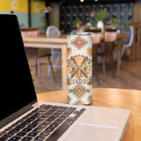 Native American Headdress and Tomahawk Skinny Tumbler with 1492 Symbolic Date Traditional Feather Motif Indigenous Heritage - Wonder Print Shop
