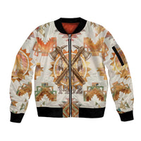 Native American Headdress and Tomahawk Sleeve Zip Bomber Jacket with 1492 Symbolic Date Traditional Feather Motif Indigenous Heritage - Wonder Print Shop