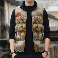Native American Headdress and Tomahawk Sleeveless Puffer Jacket with 1492 Symbolic Date Traditional Feather Motif Indigenous Heritage - Wonder Print Shop