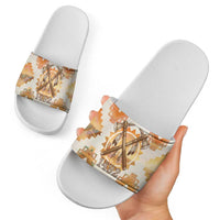 Native American Headdress and Tomahawk Slide Sandals with 1492 Symbolic Date Traditional Feather Motif Indigenous Heritage - Wonder Print Shop