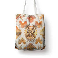 Native American Headdress and Tomahawk Tote Bag with 1492 Symbolic Date Traditional Feather Motif Indigenous Heritage - Wonder Print Shop