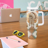 Native American Headdress and Tomahawk Tumbler With Handle with 1492 Symbolic Date Traditional Feather Motif Indigenous Heritage - Wonder Print Shop