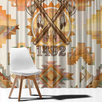 Native American Headdress and Tomahawk Window Curtain with 1492 Symbolic Date Traditional Feather Motif Indigenous Heritage - Wonder Print Shop