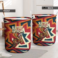 Native American Warrior Laundry Basket with Tribal Geometric Pattern Bold Sunset Mountain - Wonder Print Shop