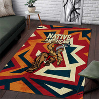 Native American Warrior Area Rug with Tribal Geometric Pattern Bold Sunset Mountain - Wonder Print Shop
