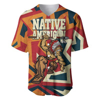 Native American Warrior Baseball Jersey with Tribal Geometric Pattern Bold Sunset Mountain - Wonder Print Shop