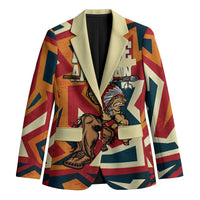 Native American Warrior Blazer with Tribal Geometric Pattern Bold Sunset Mountain - Wonder Print Shop