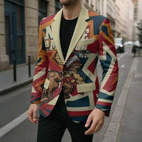 Native American Warrior Blazer with Tribal Geometric Pattern Bold Sunset Mountain - Wonder Print Shop