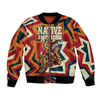 Native American Warrior Bomber Jacket with Tribal Geometric Pattern Bold Sunset Mountain - Wonder Print Shop