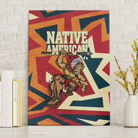 Native American Warrior Canvas Wall Art with Tribal Geometric Pattern Bold Sunset Mountain - Wonder Print Shop