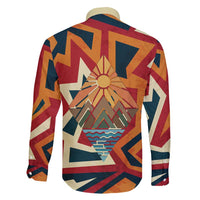 Native American Warrior Family Matching Off Shoulder Short Dress and Hawaiian Shirt with Tribal Geometric Pattern Bold Sunset Mountain - Wonder Print Shop