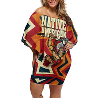 Native American Warrior Family Matching Off Shoulder Short Dress and Hawaiian Shirt with Tribal Geometric Pattern Bold Sunset Mountain - Wonder Print Shop