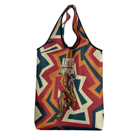 Native American Warrior Grocery Bag with Tribal Geometric Pattern Bold Sunset Mountain - Wonder Print Shop