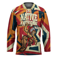 Native American Warrior Hockey Jersey with Tribal Geometric Pattern Bold Sunset Mountain - Wonder Print Shop