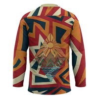 Native American Warrior Hockey Jersey with Tribal Geometric Pattern Bold Sunset Mountain - Wonder Print Shop
