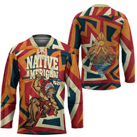 Native American Warrior Hockey Jersey with Tribal Geometric Pattern Bold Sunset Mountain - Wonder Print Shop