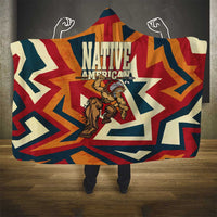 Native American Warrior Hooded Blanket with Tribal Geometric Pattern Bold Sunset Mountain - Wonder Print Shop